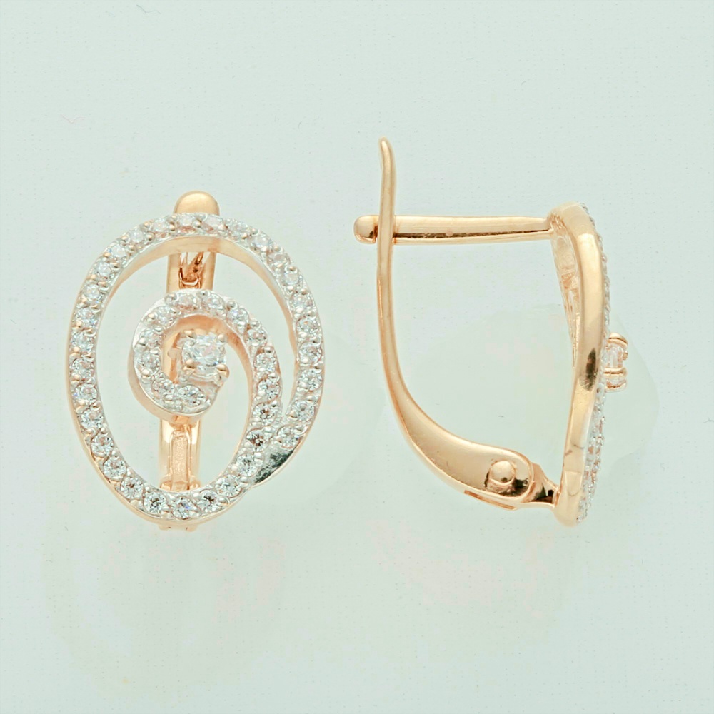 Серьги с фианитом из красного золота 585 пробы