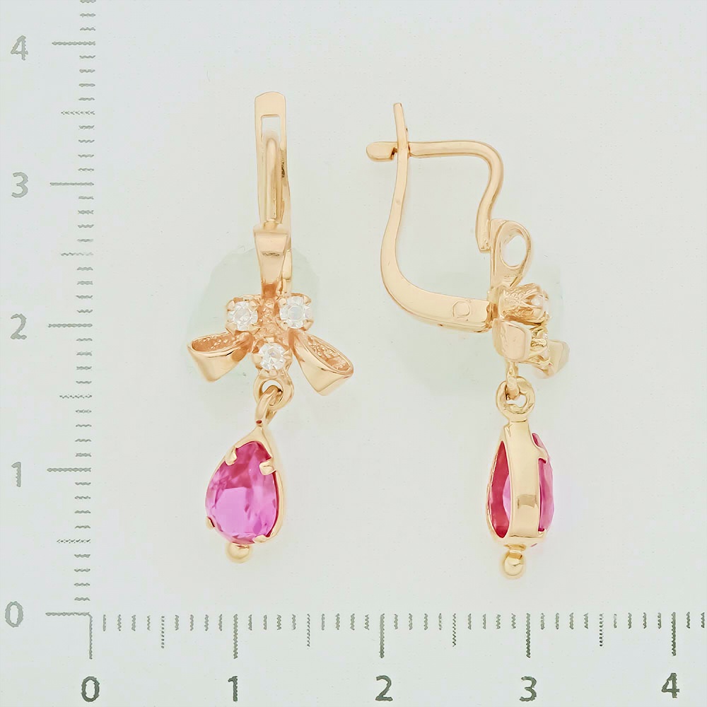 Серьги с фианитом из красного золота 585 пробы