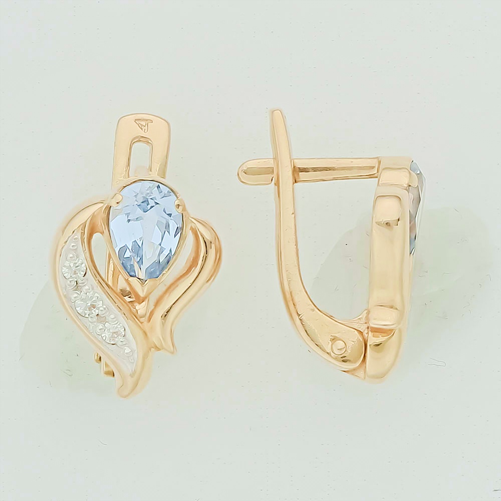 Серьги с фианитом из красного золота 585 пробы