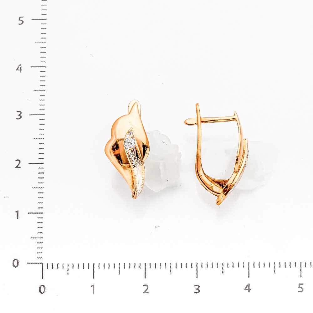 Серьги с фианитом из красного золота 585 пробы