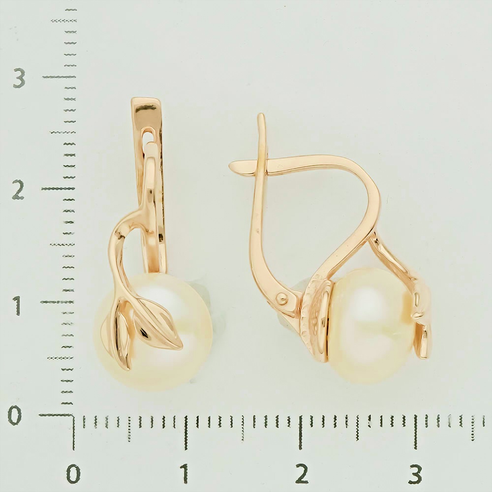 Серьги с жемчугом из красного золота 585 пробы