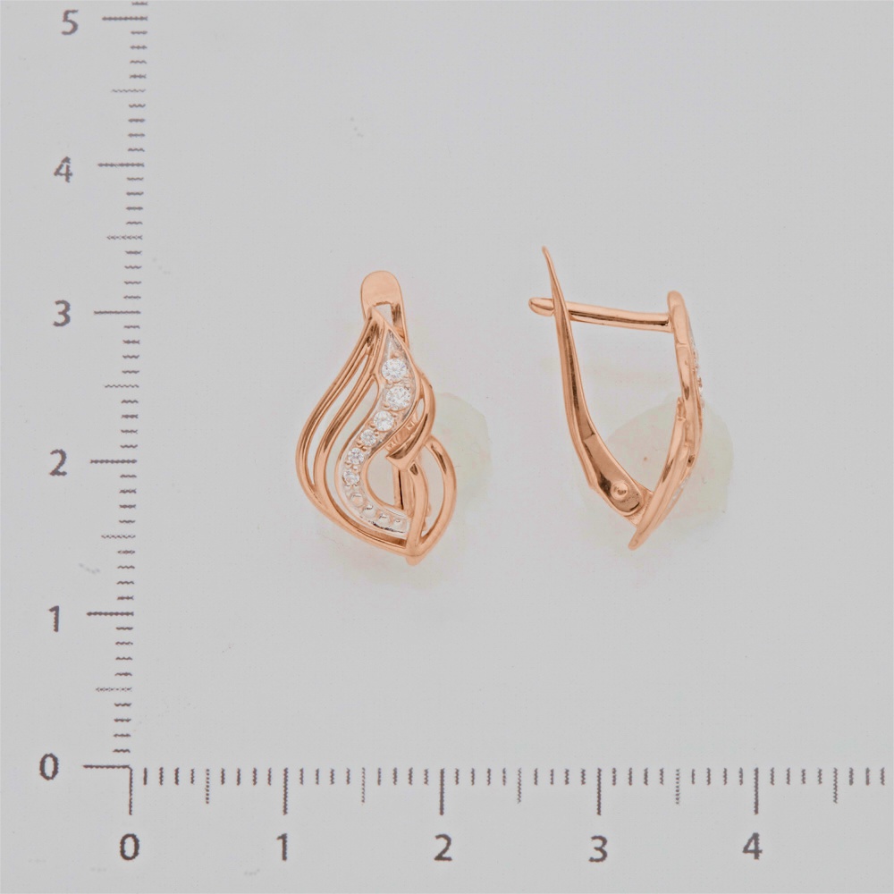 Серьги с фианитом из красного золота 585 пробы