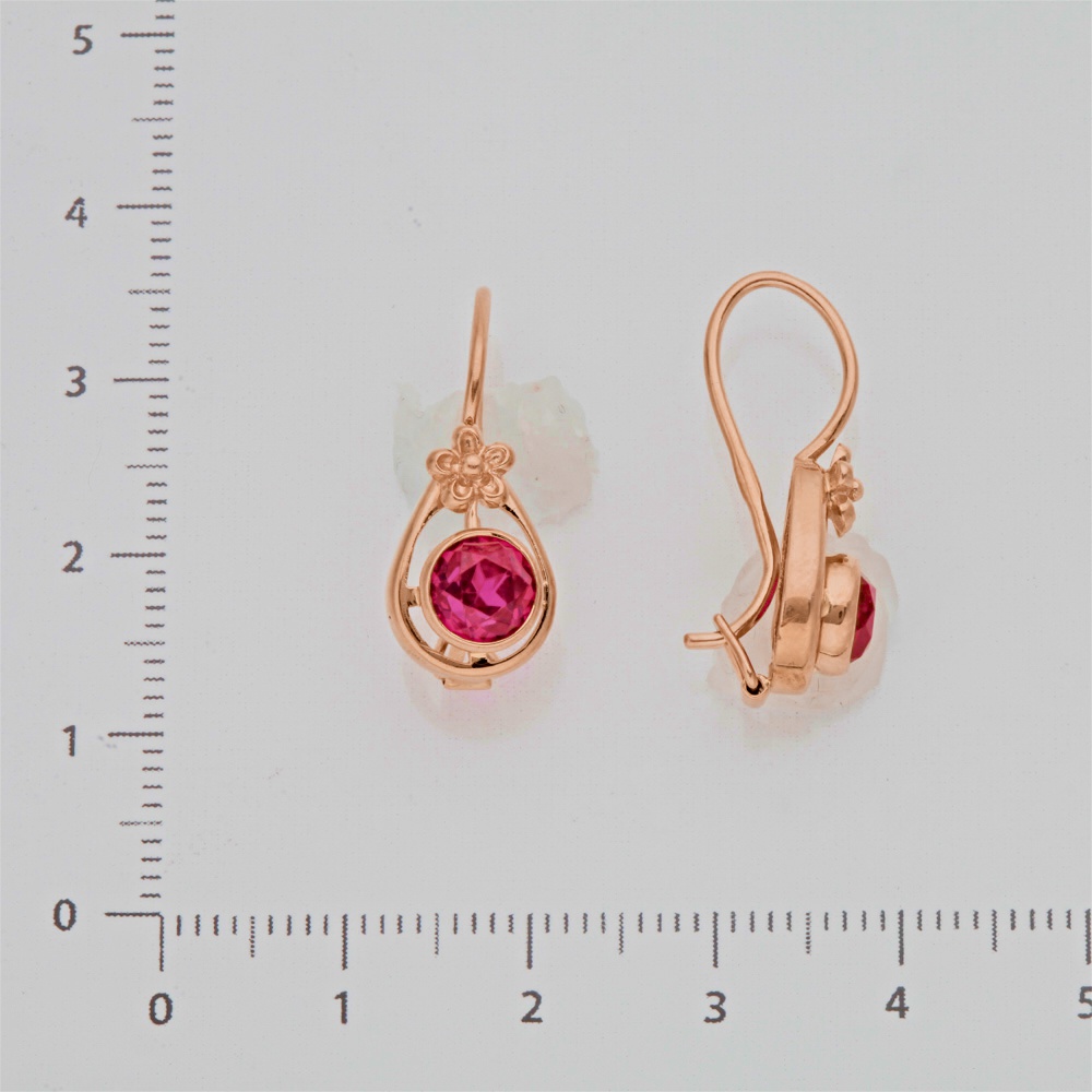 Серьги с фианитом из красного золота 583 пробы