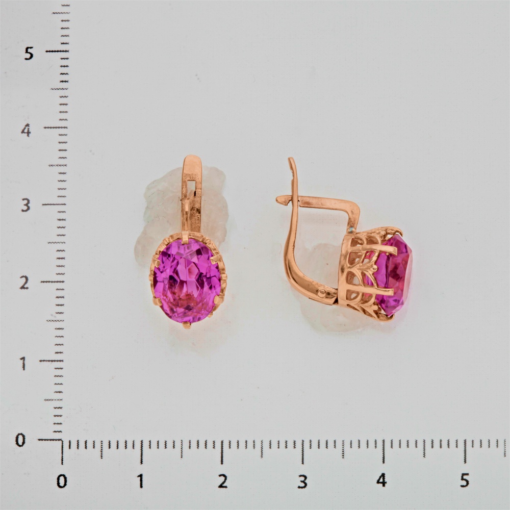 Серьги с фианитом из красного золота 583 пробы