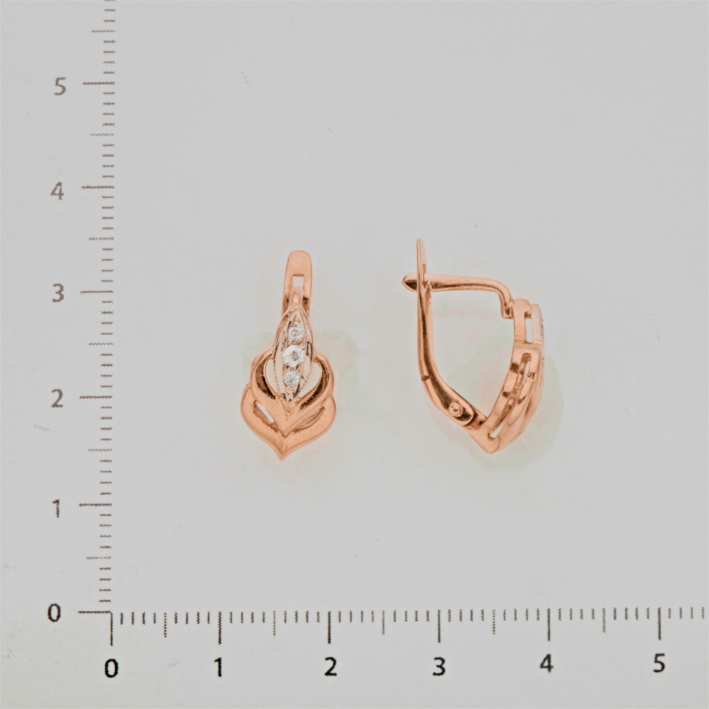 Серьги с фианитом из красного золота 585 пробы