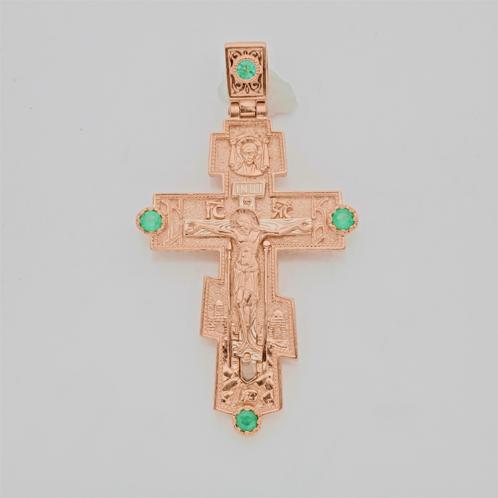 Крестик с изумрудом из красного золота 585 пробы
