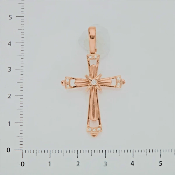 Крестик с бриллиантом из красного золота 585 пробы 2