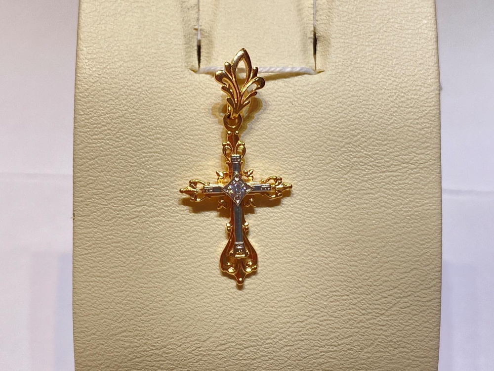 Крестик с фианитом из красного золота 585 пробы