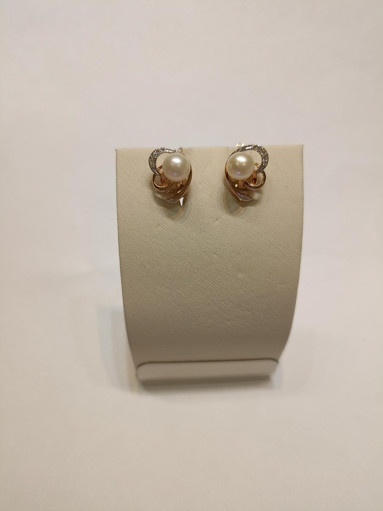 Серьги с жемчугом из красного золота 585 пробы